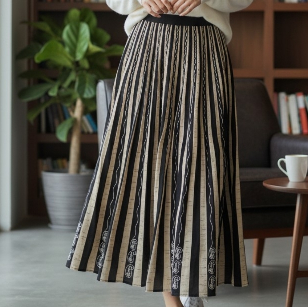 Chic Black and Tan Striped Maxi Skirt 6945
